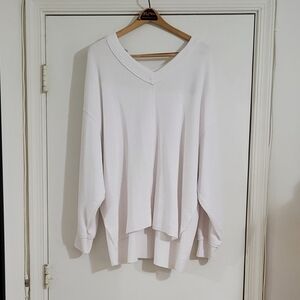 aerie White V-Neck Waffle-Knit Pullover